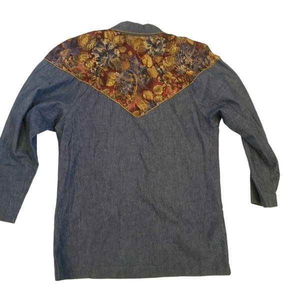 Vintage 80s 90s Denim Jean Western Studded Jacket Gold Floral Shoulders - Picture 2 of 8